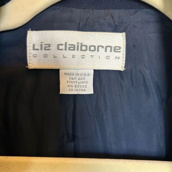Vintage Liz Claiborne Navy Wool Blazer Gold Buttons – Union Made in USA Sz 4 - Picture 3 of 9
